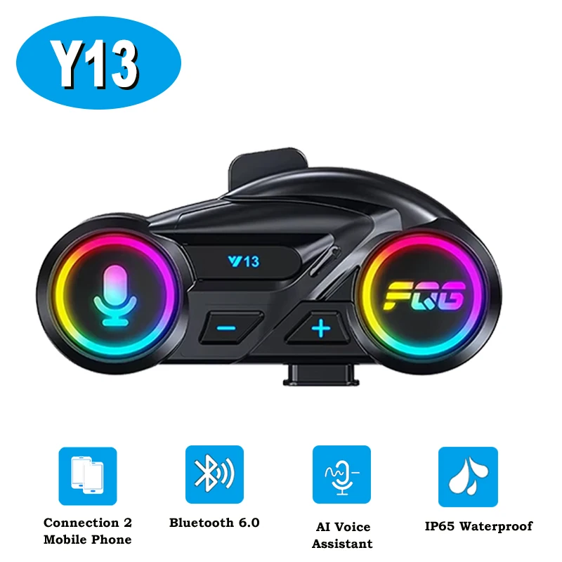 

Y13 мотоциклетный шлем Bluetooth-гарнитура IP56 водонепроницаемый FM-радио 7, чип с крутыми световыми эффектами 6,0 стерео CVC + DSP шумоподавление
