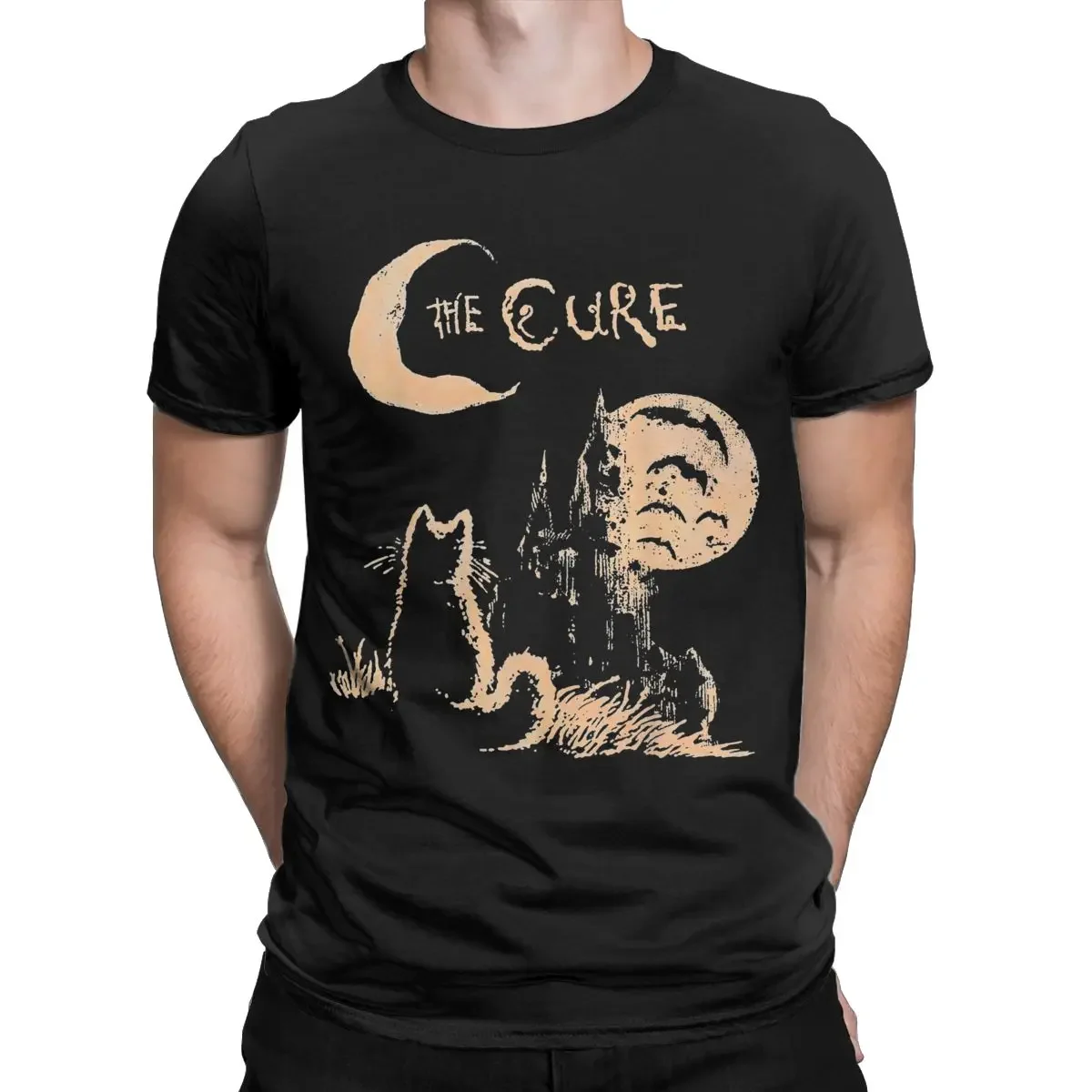 The Cured Cat Moon T Shirt Men's 100% Cotton Fashion T-Shirts Crew Neck Tees Short Sleeve Tops Gift Idea