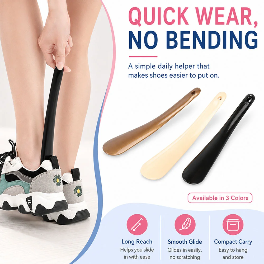 Durable Spoon Shape Plastic Shoe Horn Portable Lightweight Unisex Easy to Clean Convenient Storage Ergonomic Fit WINRUOCEN