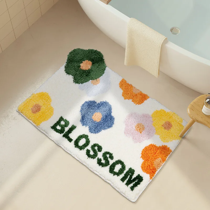 Non-slip Bath Mat Soft Flower Tufted Carpet Absorbent Doormat Bathroom Bathtub Floor Mat Living Room Aesthetic Decor Rugs