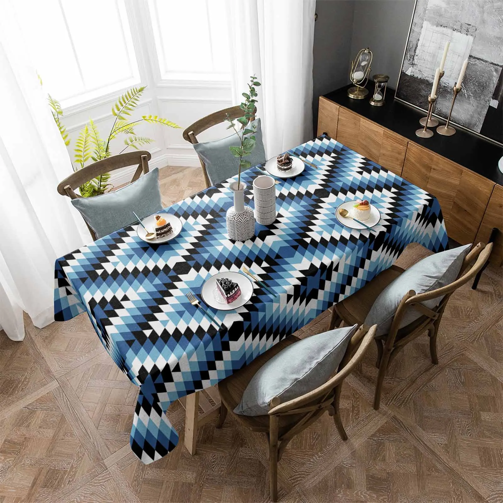 

Bohemian Aztec Moroccan Rural Farmhouse Blue Tablecloth Wedding Decoration Waterproof Tablecloth Home Kitchen Decor Table Cover