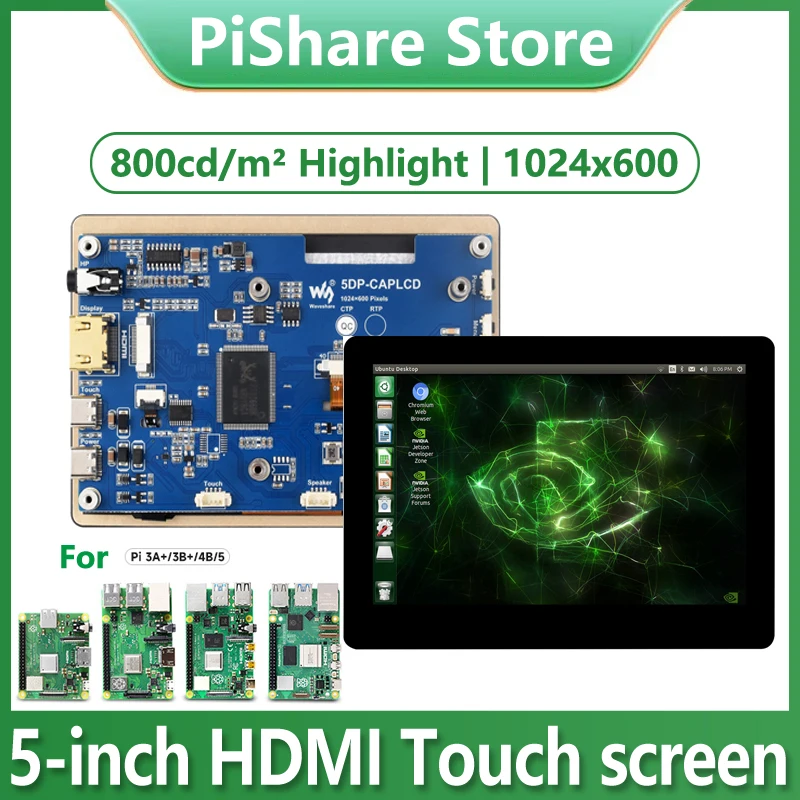 شاشة Raspberry Pi 5 بوصة 1024x600 HDMI شاشة لمس سعوية 5 بوصة LCD B غطاء عريض للكمبيوتر الصغير