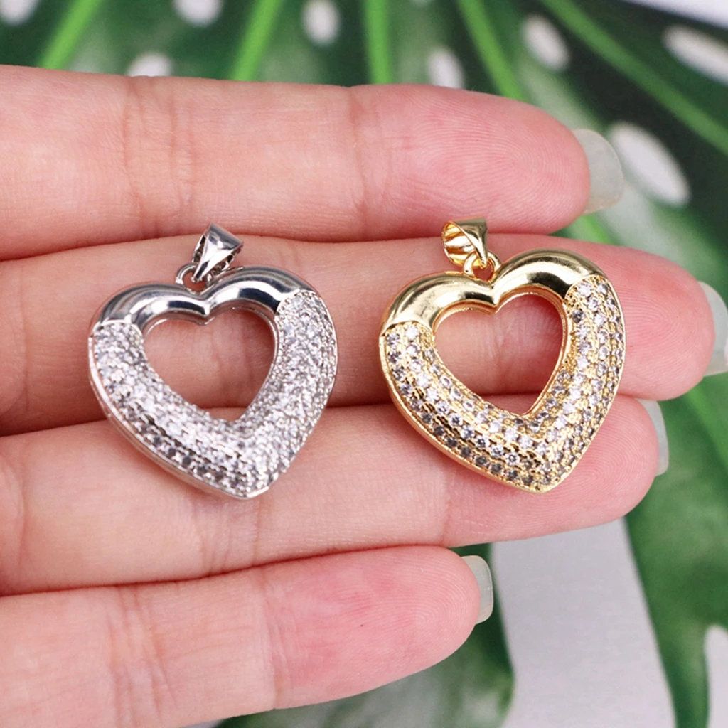 

Hot 2Pcs-22mmTrendy White Crystal Big Heart Pendant for Necklaces 18K Real Gold Plated Love Pendant Necklace DIY Findings