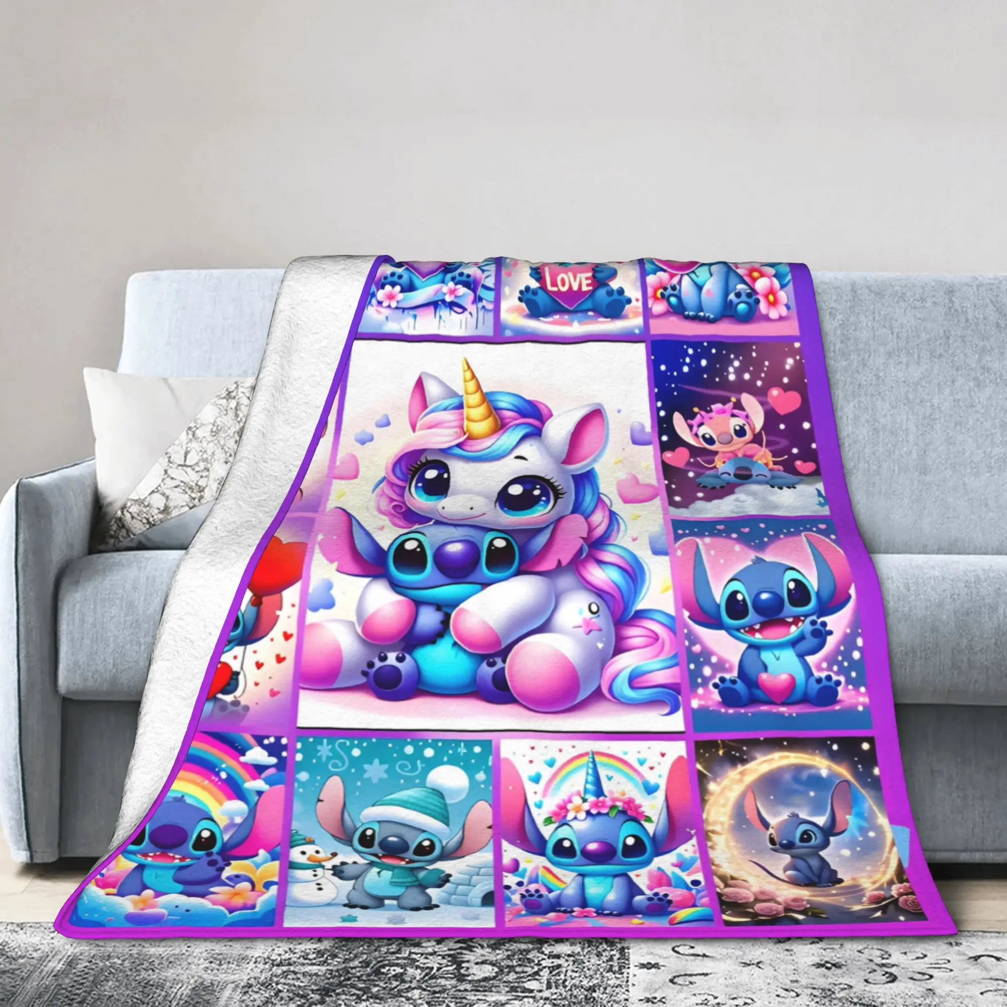 Mantas de dibujos animados de Lilo & Stitch, forro polar Coral, decoración textil de felpa, mantas finas y ligeras para cama, alfombra de dormitorio