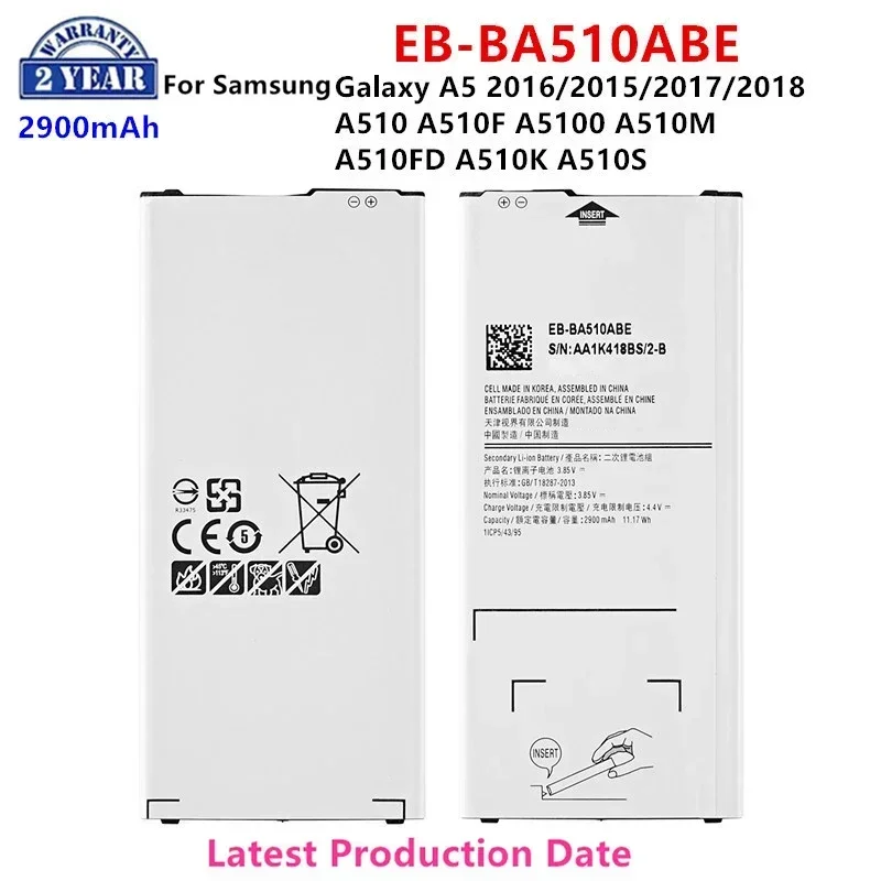 

Brand New EB-BA510ABE 2900mAh Battery For Samsung Galaxy A5 2016/2015/2017/2018 A510 A510F A5100 A510M A510FD A510K A510S