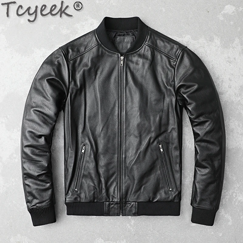 

Tcyeek Genuine Leather Jacket for Men Top Layer Cowhide Coats Autumn Winter Black Leather Coat Mens Jackets Jaqueta Masculina