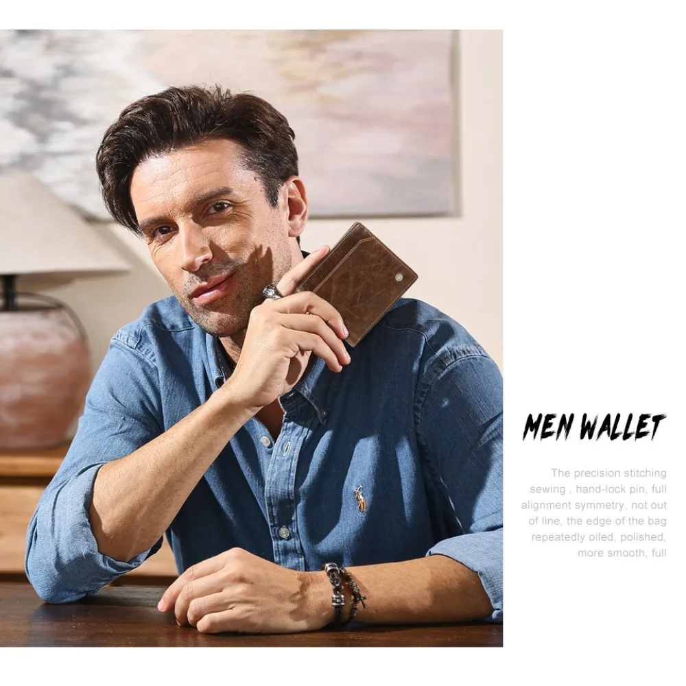 

Мужской короткий кошелек с RFID-защитой от кражи, из натуральной кожи, с множеством отделений, многофункциональный, высококачественный деловой кошелек.