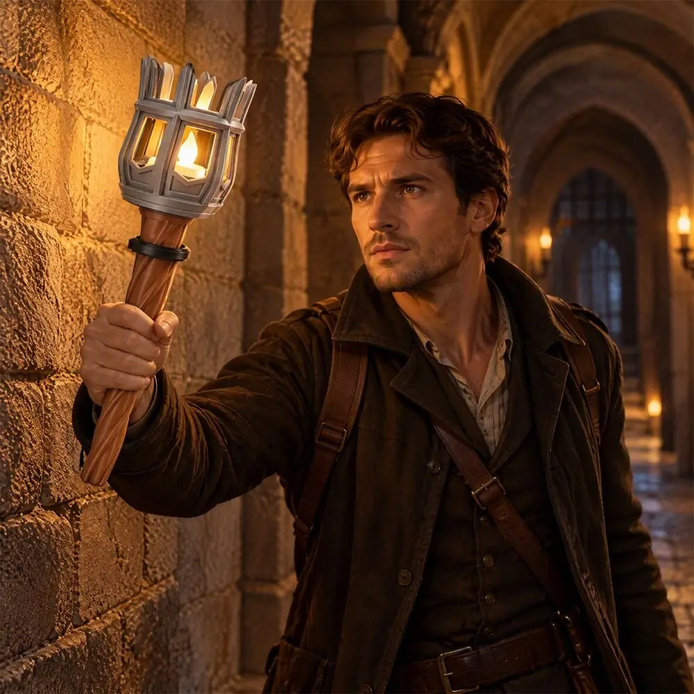 Vintage Medieval Torch Wall Lamp Dual Torch 3D Print Halloween Flame Torch Light Castle Style Led Lighting