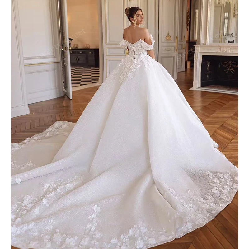 

Luxurious Wedding Dress Organza With Embroidery 3d Flower Ballgown Sleeveless Boatneck Bride Customized Lace Up Vestido De Novia