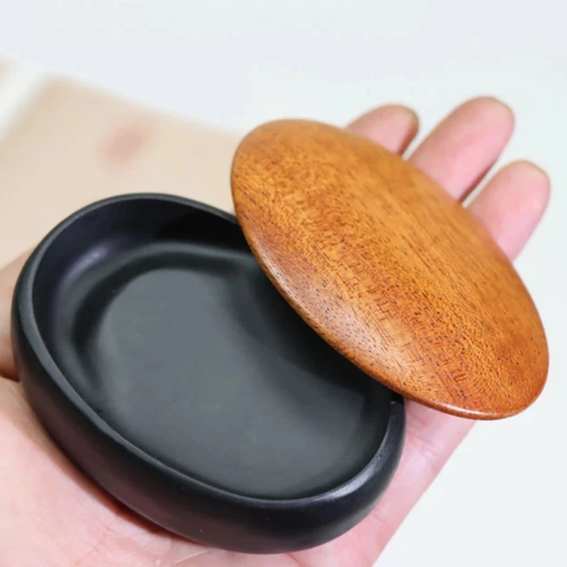 Natural Original Stone She Inkstone Portable Ink Dish Student Beginner Calligraphy Practice Painting Supplies Chinese Stationery