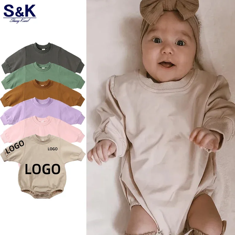 

Newborn Baby Rompers Solid Cotton Spring Long Sleeve Pullover Customized Name Clothes Toddler Boy Girl Cute Bodysuit Costume