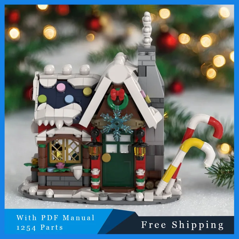 

1254 детали, зимняя рождественская конфетная хижина, модульный креативный строительный блок, модель кирпича, обучающая детская игрушка-головоломка, подарок на день рождения