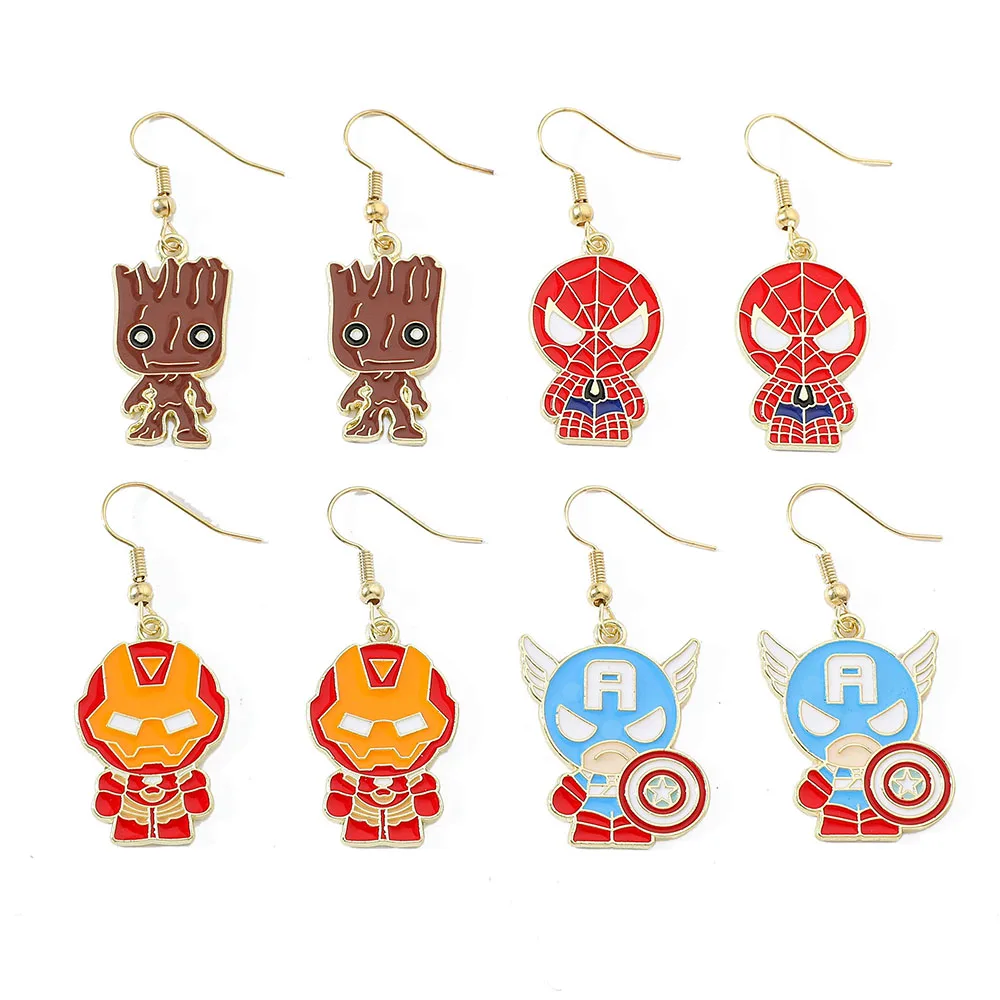 Marvel Superhero Iron Man Earrings Cartoon Cute Spider Man Captain America Ear Studs For Friends Cosplay Jewelry Gifts