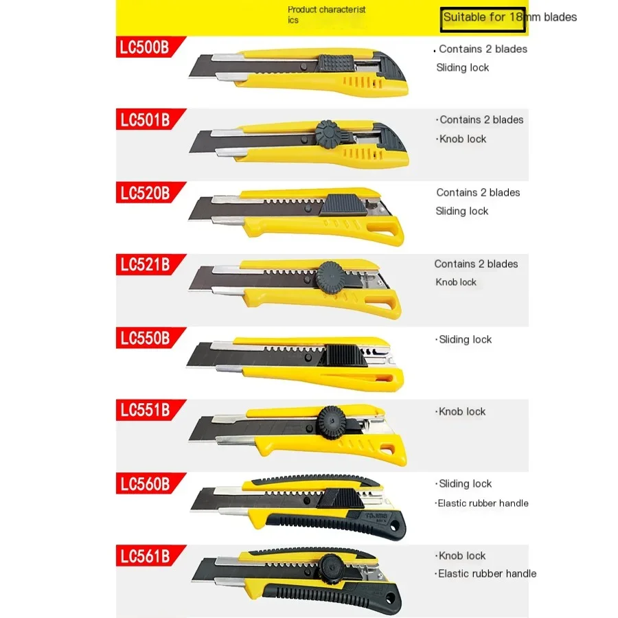 TAJIMA 1Pcs Retractable Utility Knife 18mm-wide L-type Blade Heavy Duty Box Cutter Automatic/Manual Locking Wallpaper Knife