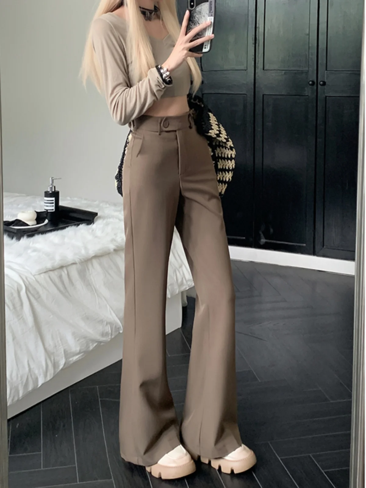 

Kumikumi High Waist Straight Leg Suit Pants Women's Summer Slimming Long Trousers Floor Length Dra Korean Sle