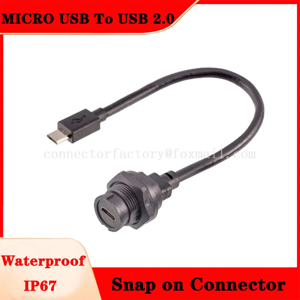 MICRO USB To USB 2.0 Snap on Fast Connector Waterproof IP67 Male Female Plug Socket PC Board Installation Socket With Cable Plug
