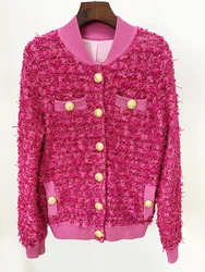 HIGH STREET Newest Fashion 2024 F/W Designer Jacket Women's Lion Buttons Sequined Knit Bomber Jacket