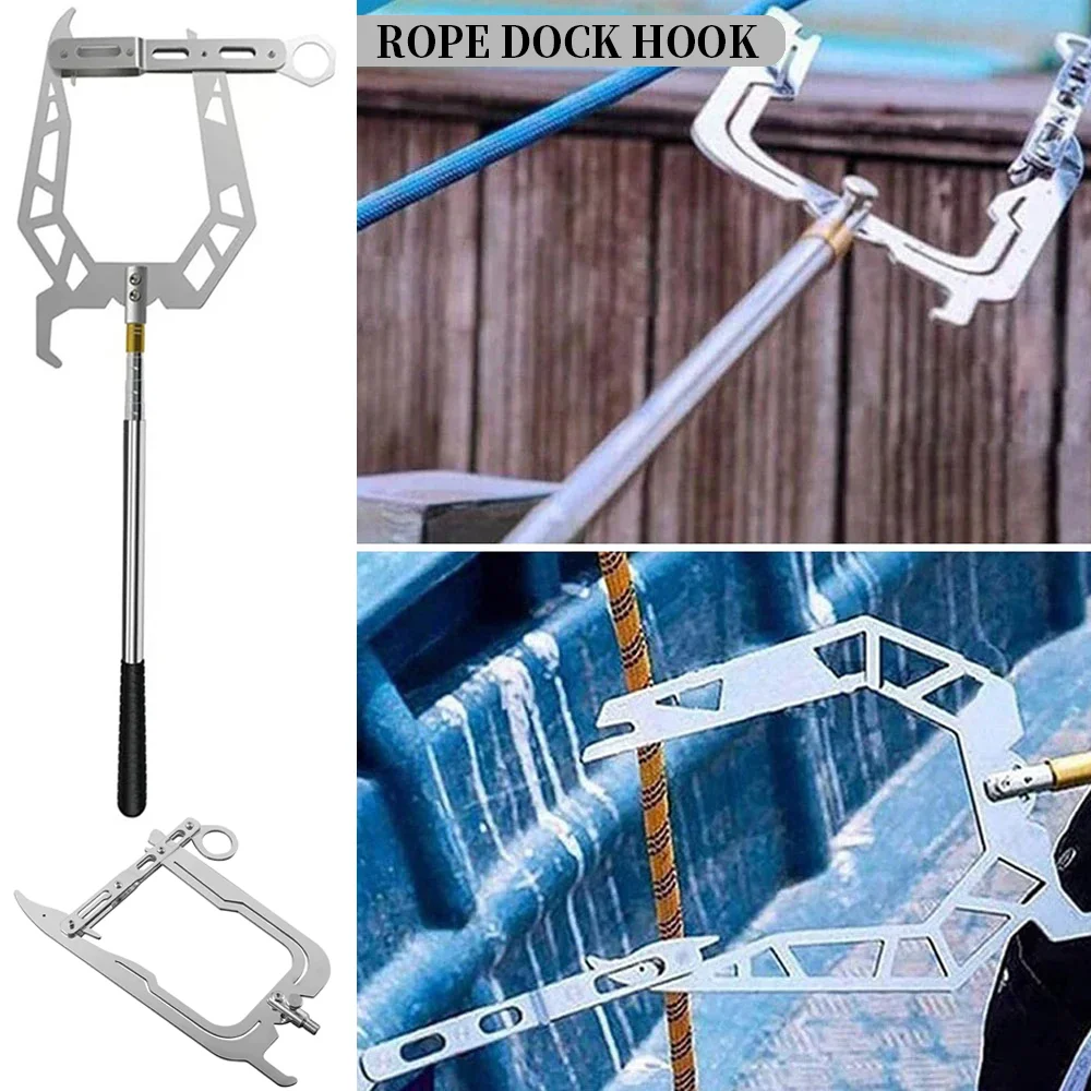 

Stainless Steel Threaded Extension Rod Long Reach Rope Threading Device Dock Hook Telescoping Threader Mooring Rope Dock Tool