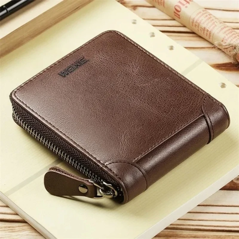 WEIXIE Zipper Wallet Leather Bifold Zip-around Wallet Small Short Coin RFID Wallet