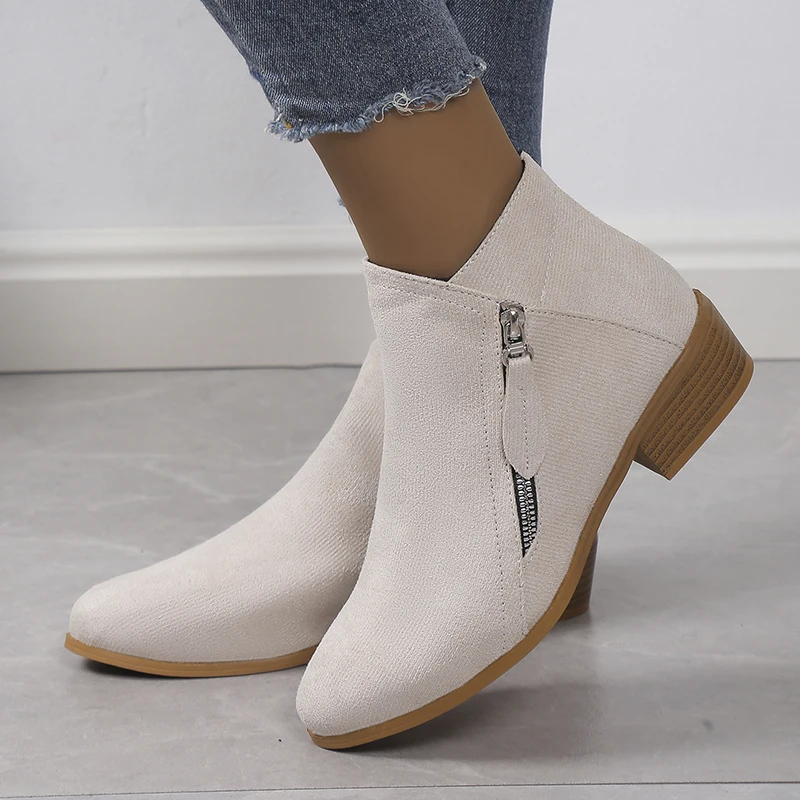 Women Booties 2023 Autumn Suede chelsea Boots Women Fashion Size 43 Platform Boots Side Zipper Heeled Ankle Boots Botas DeMujer