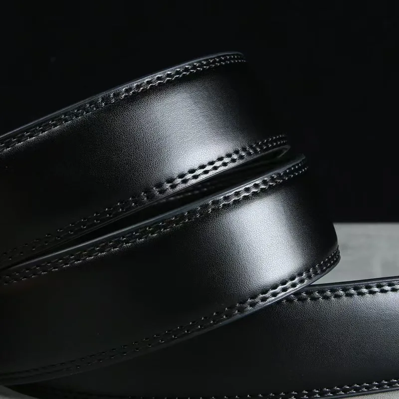 حزام جديد بدون رأس بعرض 3.0 - حزام خصر أوتوماتيكي من جلد البقر الخالص للرجال، حزام عصري بدون إبزيم لسراويل الأعمال غير الرسمية