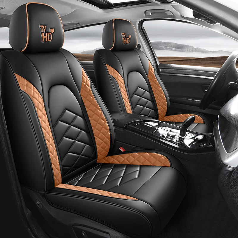 Universal Leather Car Seat Cover for SUVs Sedans Trucks Breathable Easy-Clean Comfortable Fit Airbag Port Waterproof Accessories