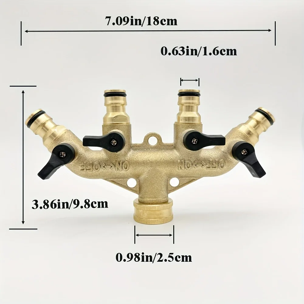 

European Standard Brass Heavy Duty Four-way Garden Hose Ball Valve Diverter 3/4 Water Inlet, Garden Water Pipe Connector
