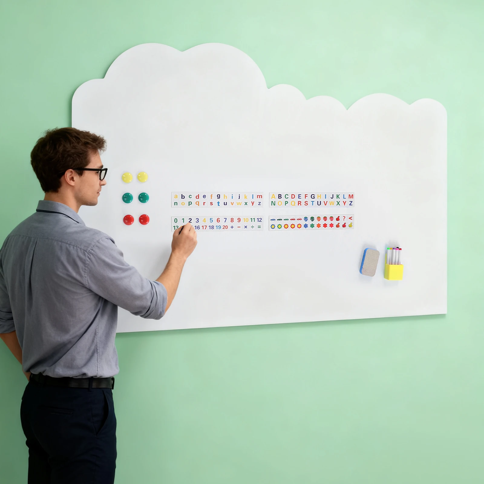 ملصق سبورة بيضاء مغناطيسي ذاتي اللصق على شكل سحابة للعرض، جرافيتي للأطفال 88 × 120 سم #2