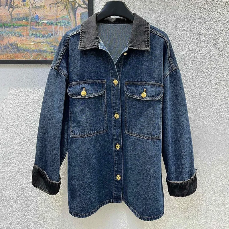 

Высококачественное женское разноцветное джинсовое пальто средней длины на весну и осень, модная женская куртка 25122582