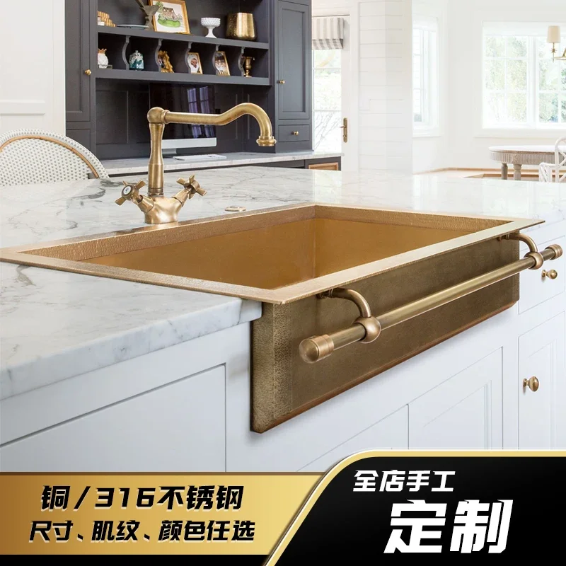 kitchen sink vegetable basin embedded pure copper under-counter basin dishwasher household single sink manual customization