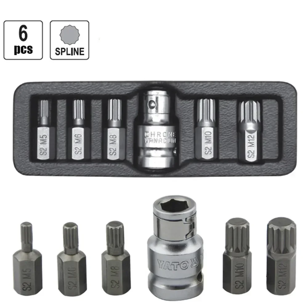 2025 NEW 7-Piece 3/8 Spinner Bit Set“ 10mm Screwdriver Bit Set with 1/2” Adapter Sleeve for Spline Torx Hex RIBE L30mm S2