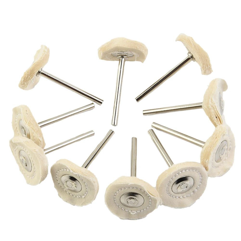 Buffing Pad Polishing Wheel Metal Polisher Tool Stainless Steel T-shaped White With Handle 10pcs 25mm Brush Cloth