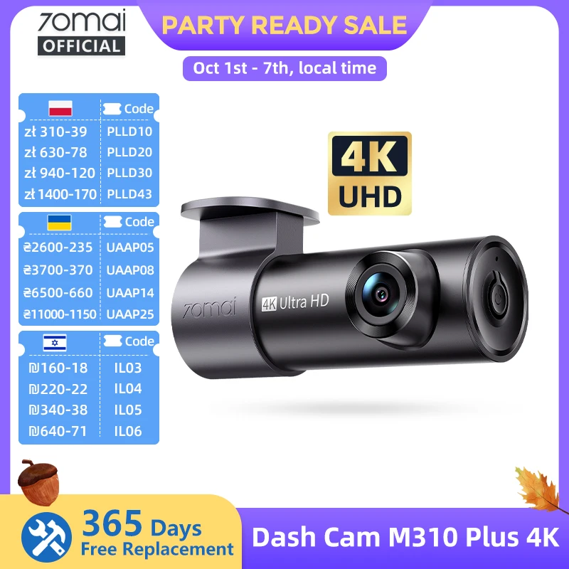 Global Version 70Mai Dash Cam M310 Plus 4K True 4K 2160P Wdr Voice Control Support 24H Parking Mode Car Dvr 70Mai M310 Plus 4K
