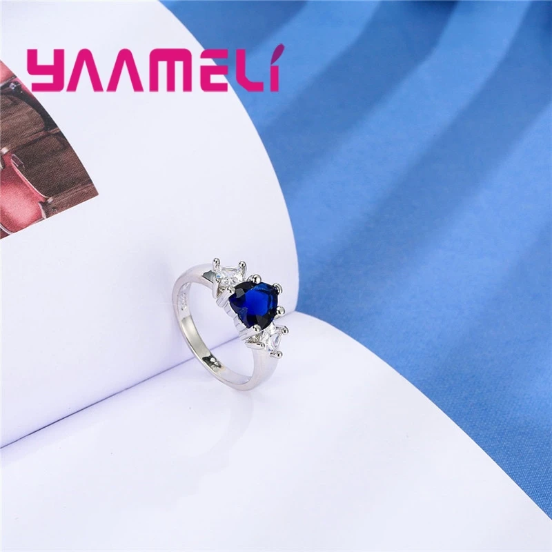 Tinh Tế Nữ Trang Sức Trái Tim Cắt Xanh Dương Trắng Đẹp Bạc 925 Ban Nhạc Kích Thước Vòng 6 7 8 9 10 Bán Buôn miễn Phí Vận Chuyển