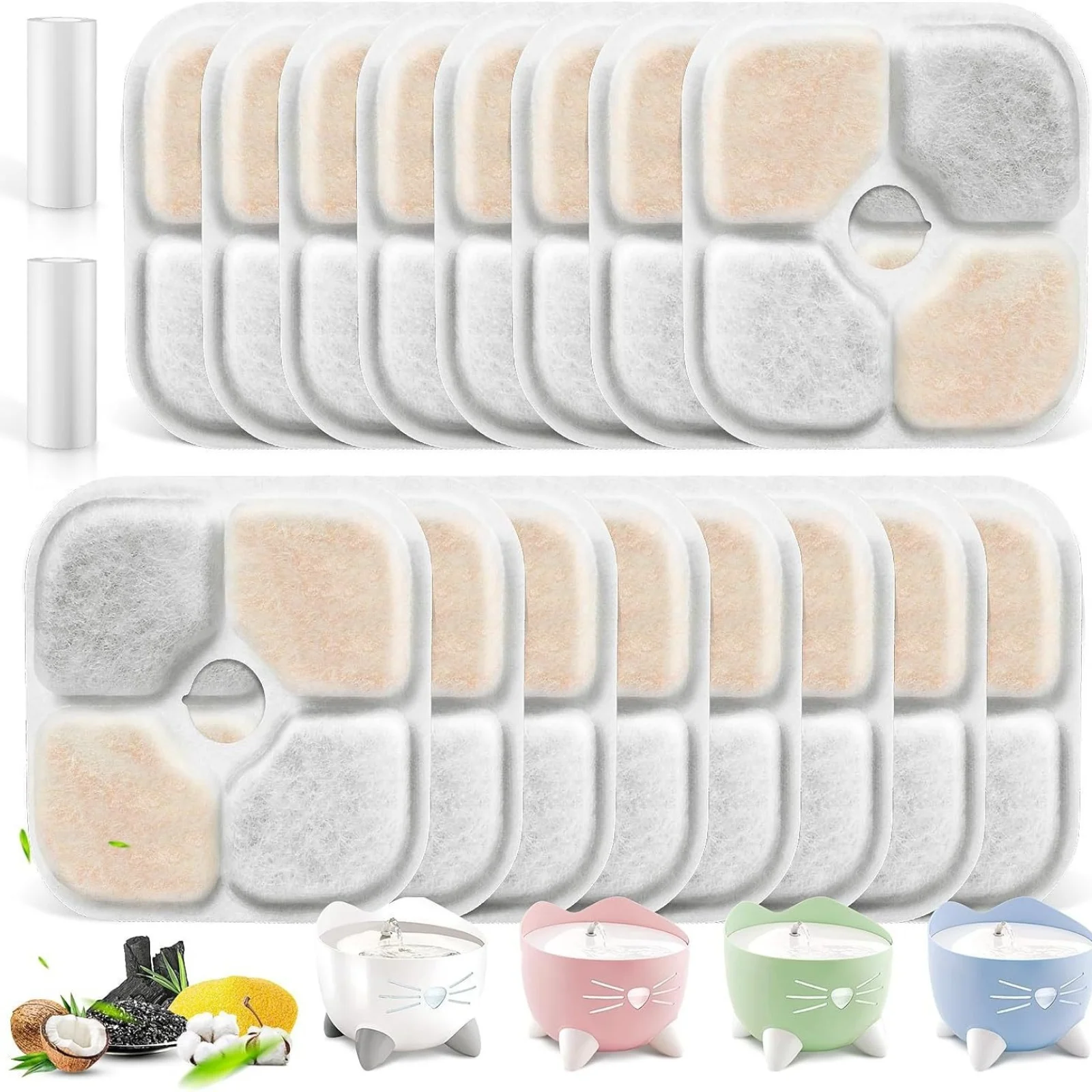 

16-Pack Replacement Filters for Cat Smart Fountain Pet Water Dispenser Filter 8.5*8.5*0.9CM 16 Pet Filter Cartridges + 2