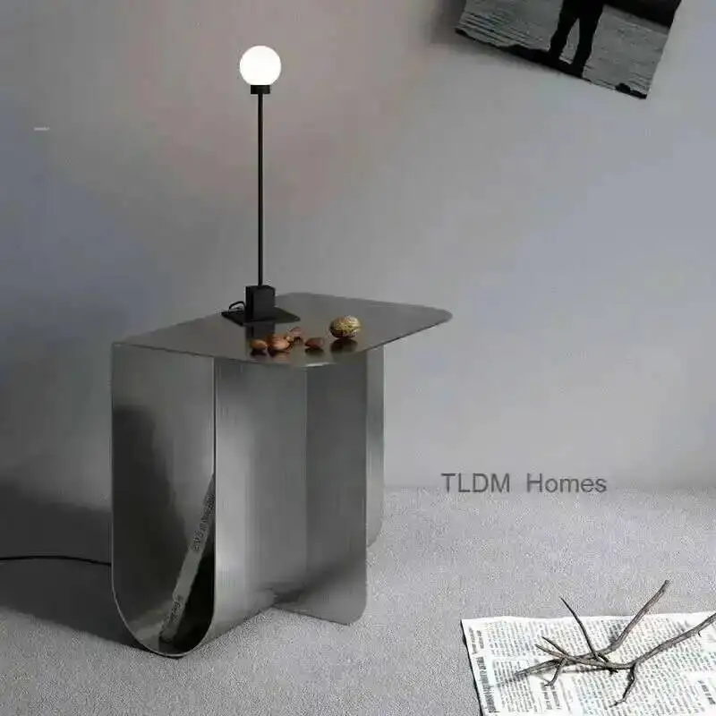 طاولة قهوة صغيرة فاخرة لغرفة النوم خفيفة الوزن، طاولة جانبية صغيرة وبسيطة وحديثة من الفولاذ الإبداعي، #4