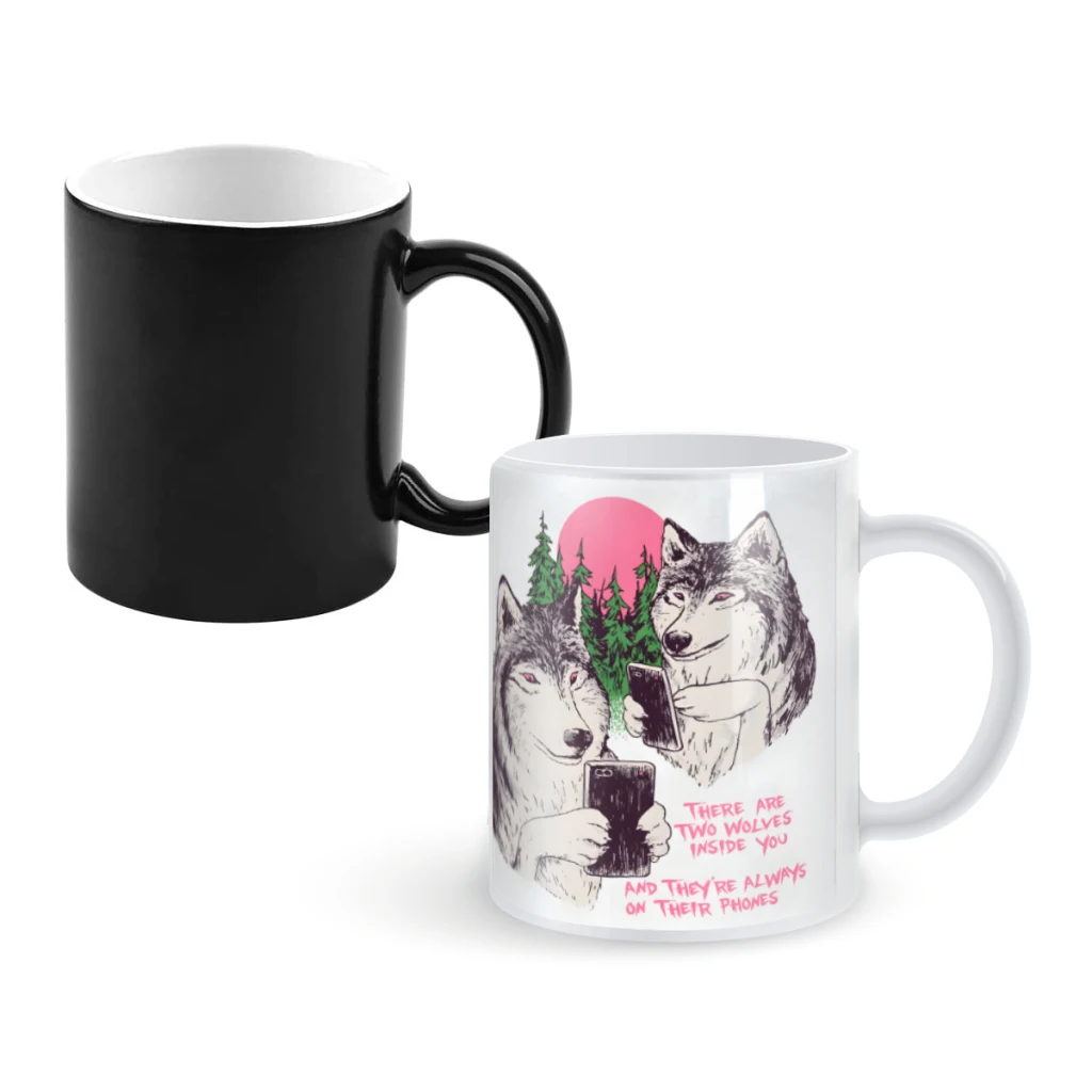 

Two Wolves On Their PhonesCoffee Mugs And Mug Creative Color Change Tea Cup Ceramic Milk Cups Novelty Gifts