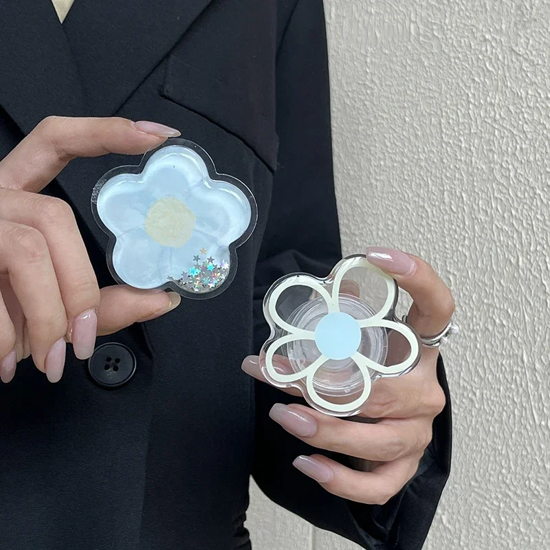 Uroczy, przezroczysty uchwyt na telefon 3D w kształcie kwiatka, składany stojak na palec, pasujący do iPhone'a 16 Pro, akcesoria.