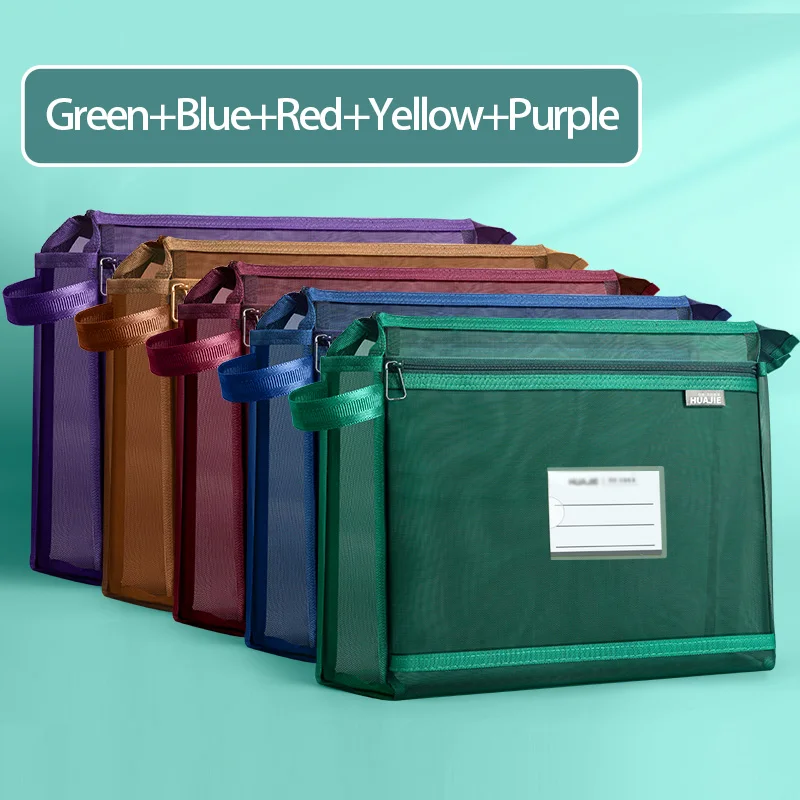 HUAJIE 투명 과목 파일 가방, 학생용 이중 레이어 두꺼운 메쉬 지퍼가 달린 토트백, A4 시험 및 숙제 보관함, 학교용