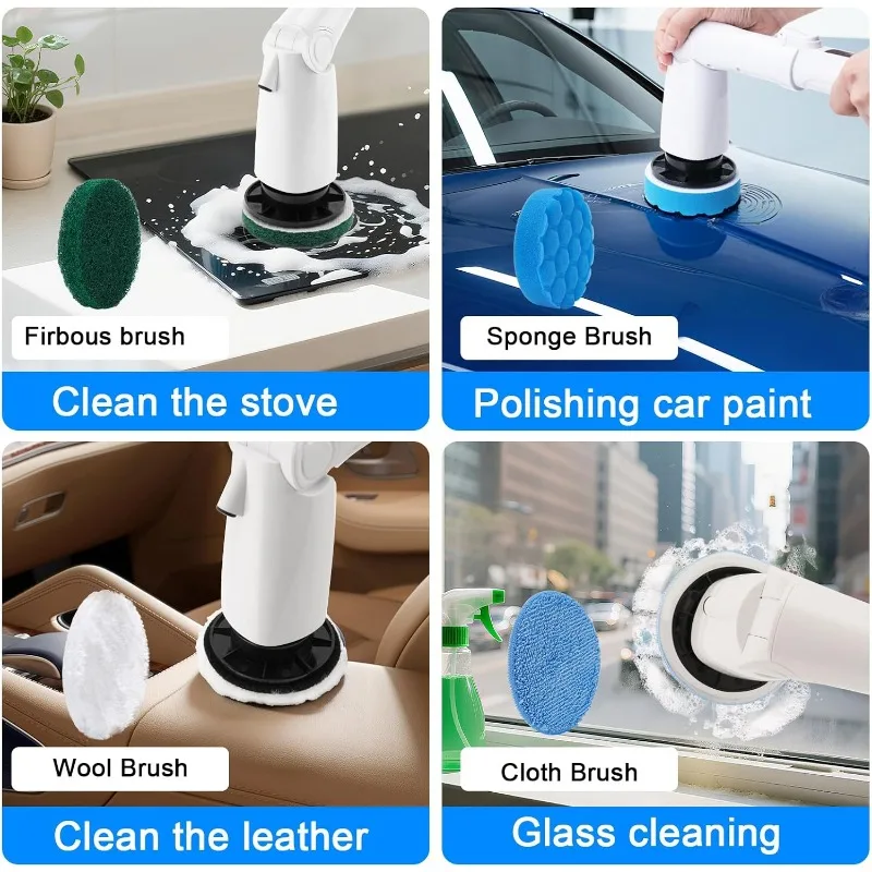 Elektrisches Schleuderschrubber-Ersatzbürstenköpfe-Set, 8-teilig, mehrere Bürsten für Küche, Auto, Glas, Leder, Badezimmerreiniger
