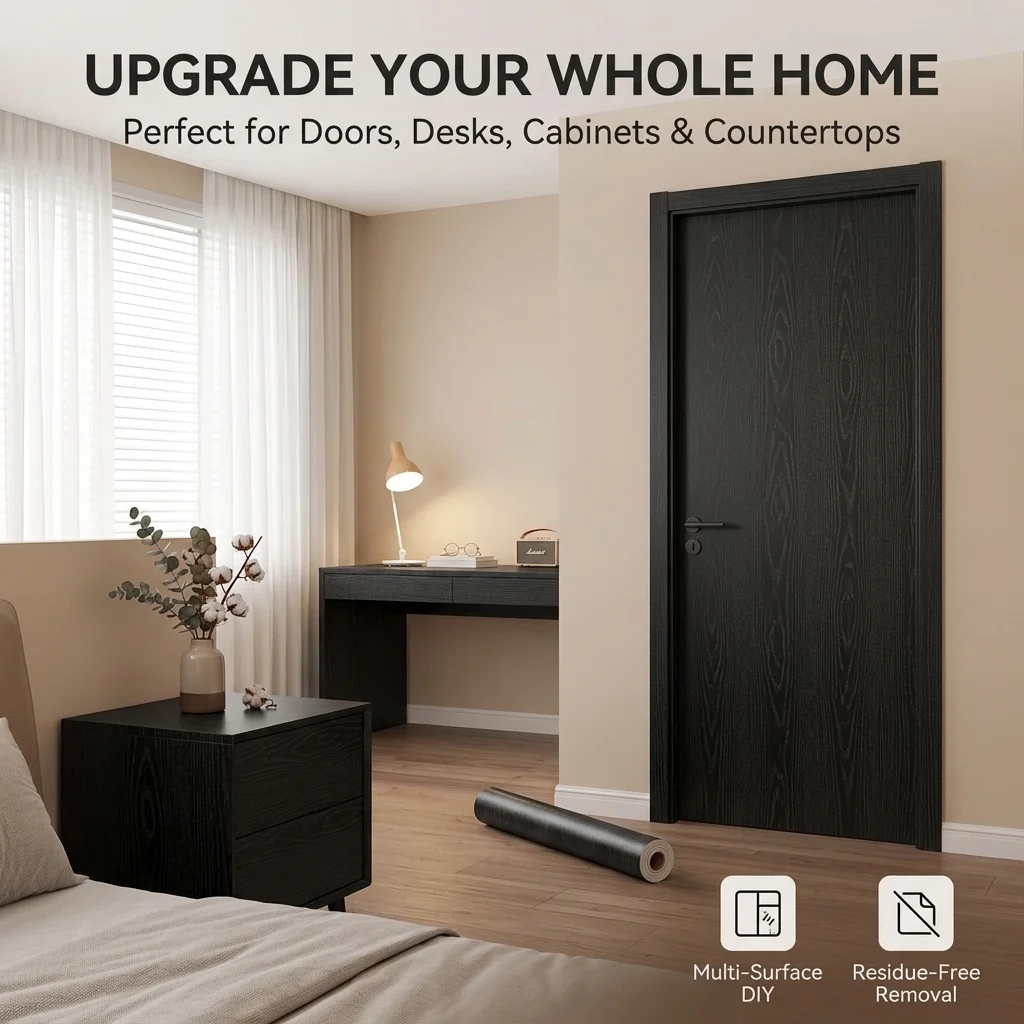 Self Adhesive Wood Grain Wallpaper Waterproof Heat Resistant PVC Contact Paper for Table Door Cabinet Furniture Renovation