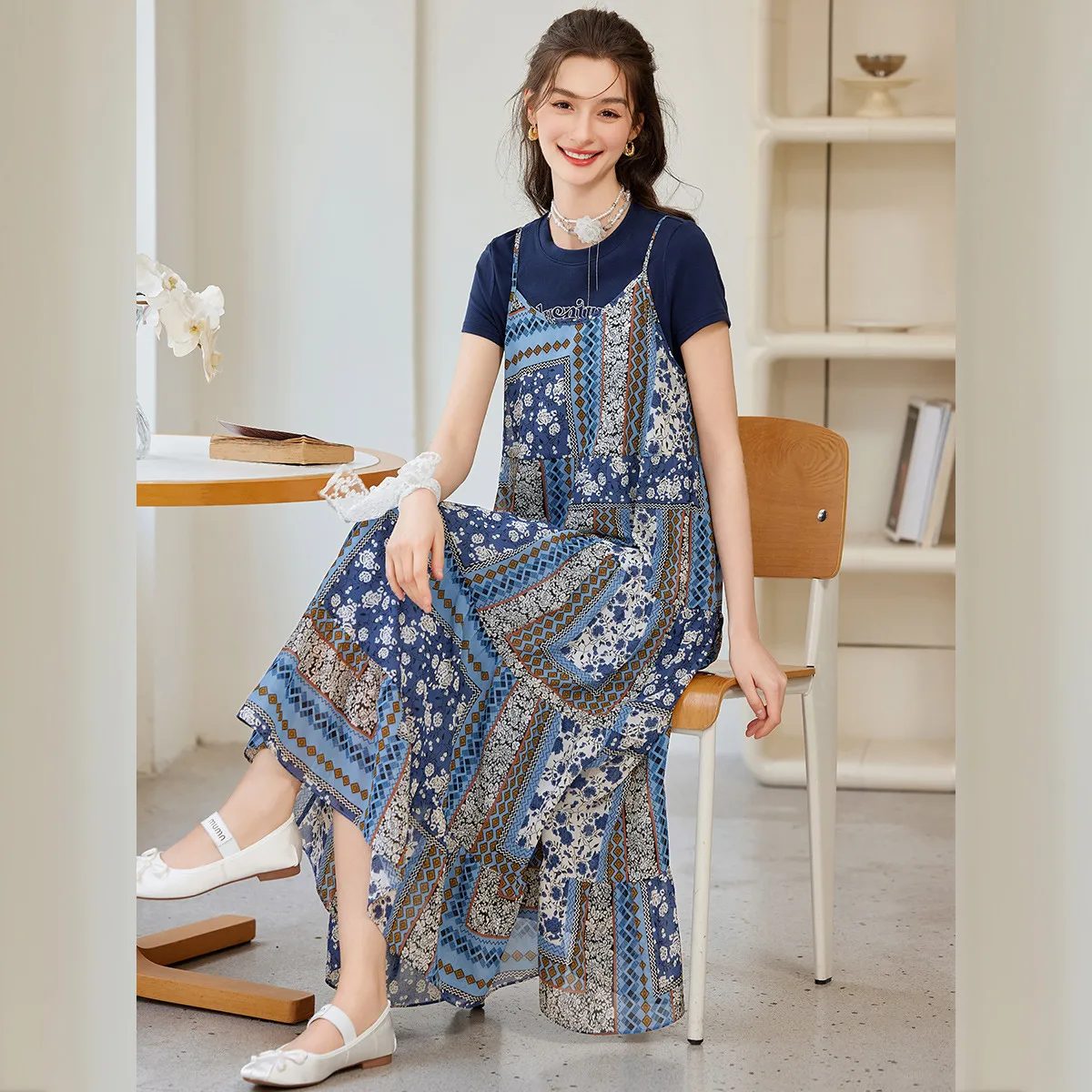 LOUIS YAO New  Boho Halter Women's Dresses 2025 Summer New Elegant Round Neck Long Dress Print Patchwork Elegant Dresses