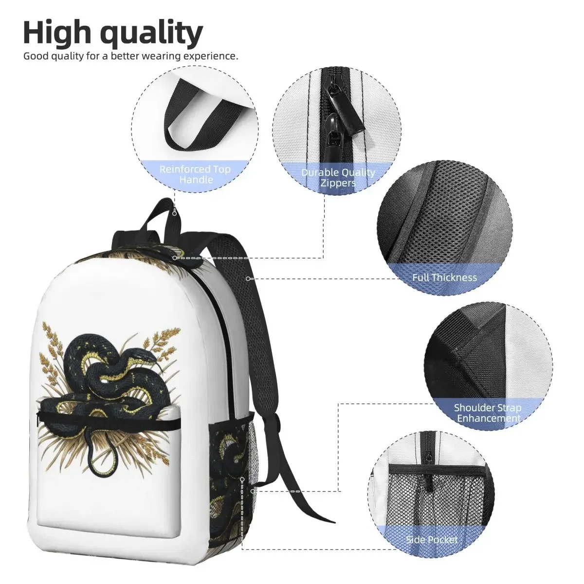 Golden Python Snake In Grass Backpack Daypack Large Capacity Children BookBag School Bag Shoulder Bags for Men Women
