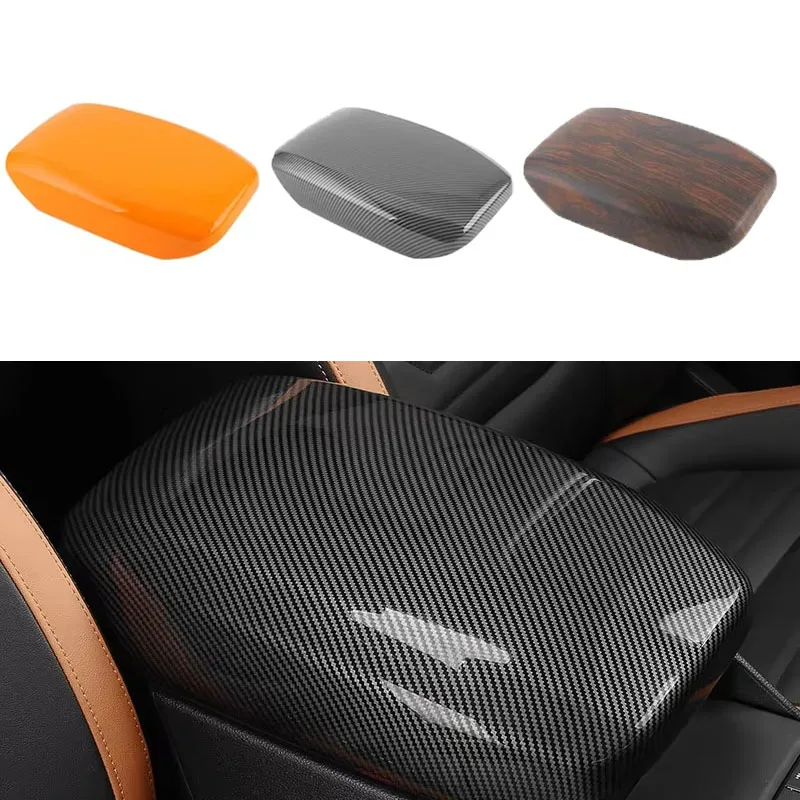 New Carbon Fiber Wood Grain Car Interior Center Armrest Box Cover Trim ABS Frame Fit For Ford Ranger 2023 2024