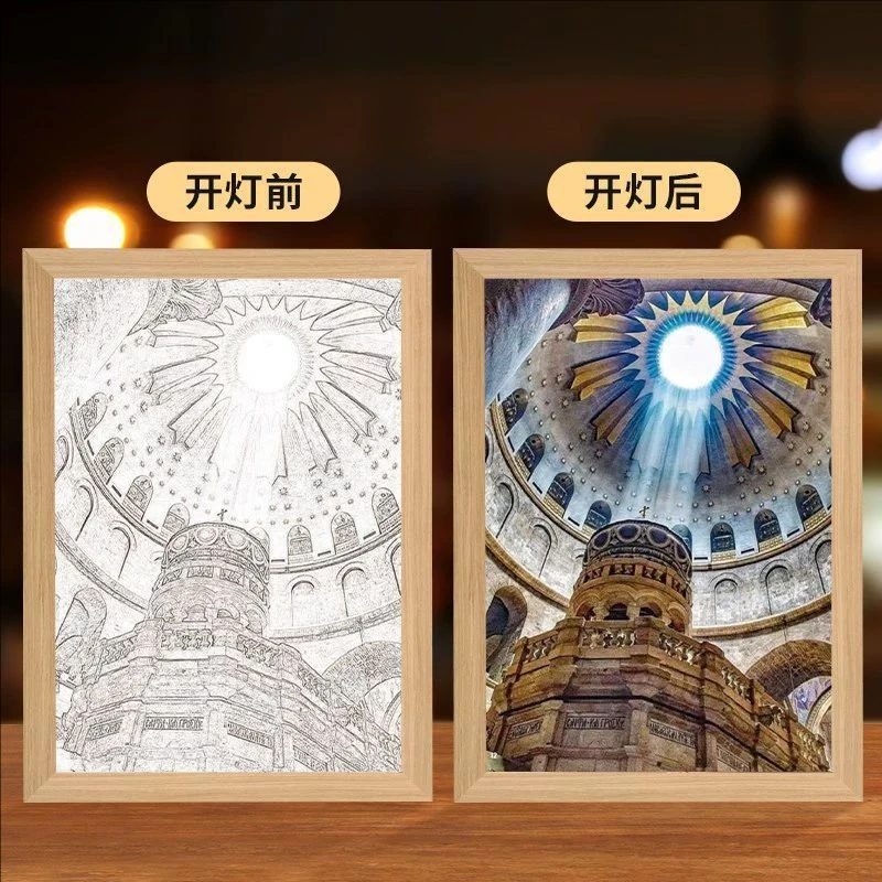 Table Light Painting JESUS Art Decoration Photo Frame Desk Ornaments Bedroom Wall Atmosphere LED Night Lamp Anime Christmas Gift