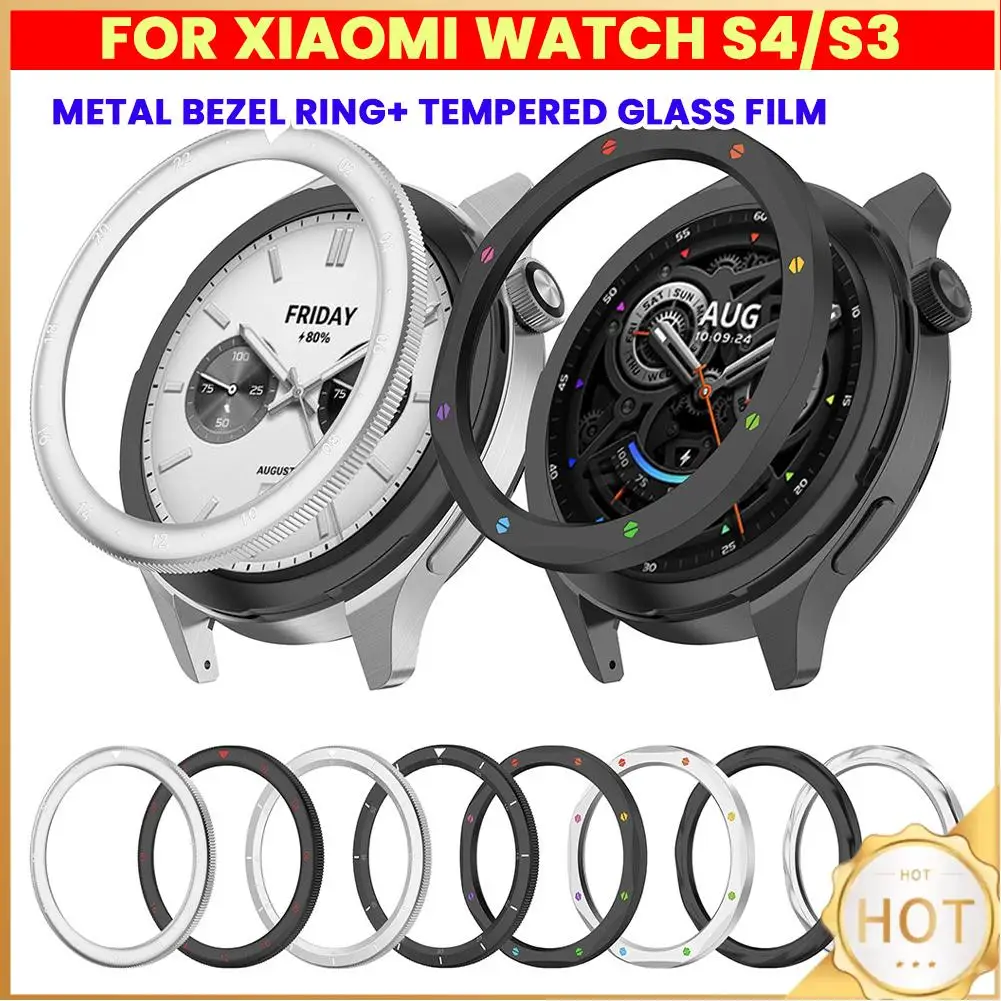 Metal Bezel Watch Case Strap Cover Tempered Glass Film Watch Bezel Shell for Xiaomi Watch S4/S3 for Xiaomi Watch S4 ESIM/S3 ESIM