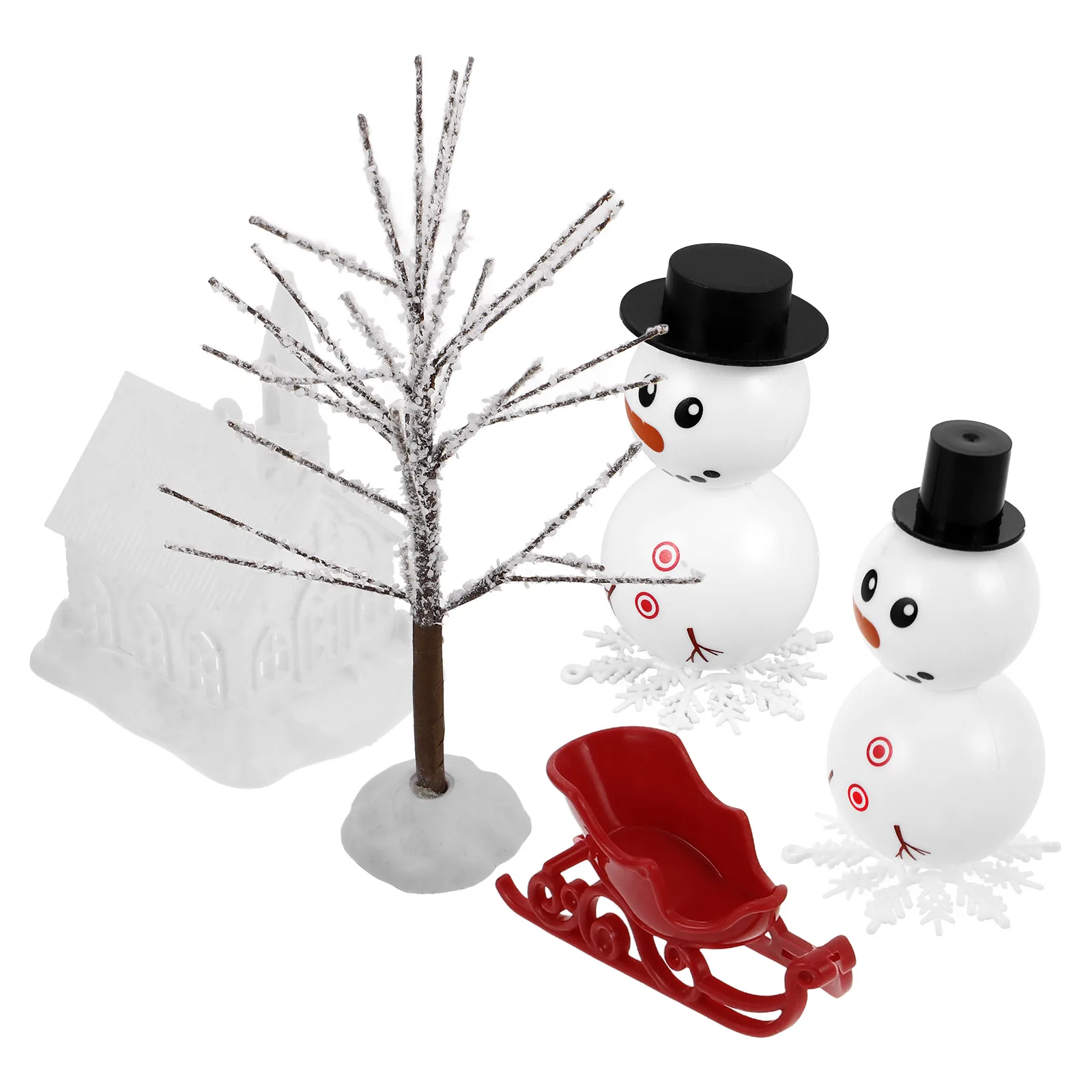 

1Set Christmas Snowman DIY Scene Accessories Mini House Sleigh Tree Winter Craft Decoration Build A Snowman DIY Mini Snowmen
