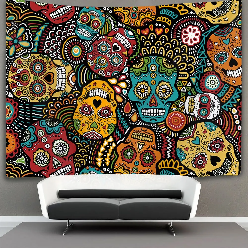 

Mexican Sugar Skulls Wall Tapestry Hippie Art For Bedroom Living Room Dorm