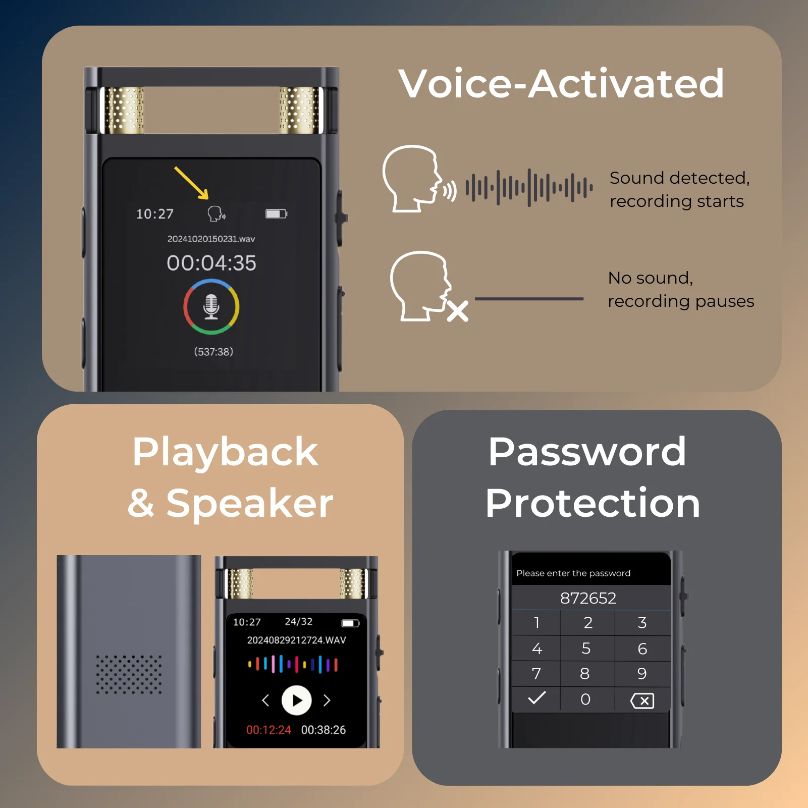 64GB Digital Voice Recorder with Voice Activated, 3072kbps Audio Recorder Dictaphone with Aluminum Alloy Body 「AI Not Included」