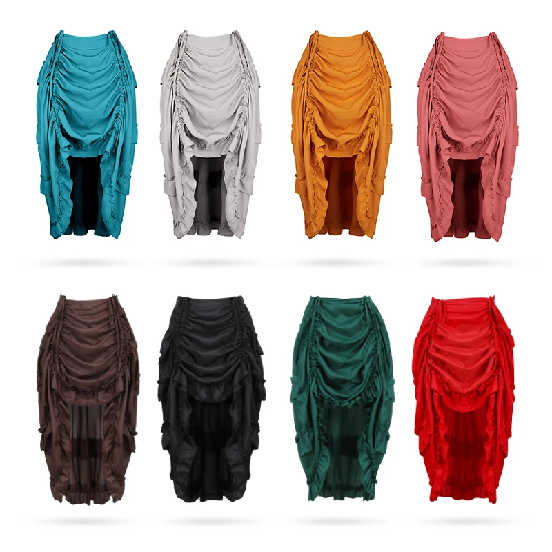 Steampunk Rok Vrouwen Plus Size Pirate Kostuum Hoog Laag Ruffle Maxi Lange Rokken Gothic Lace Up Rok Zwart Rood Bruin